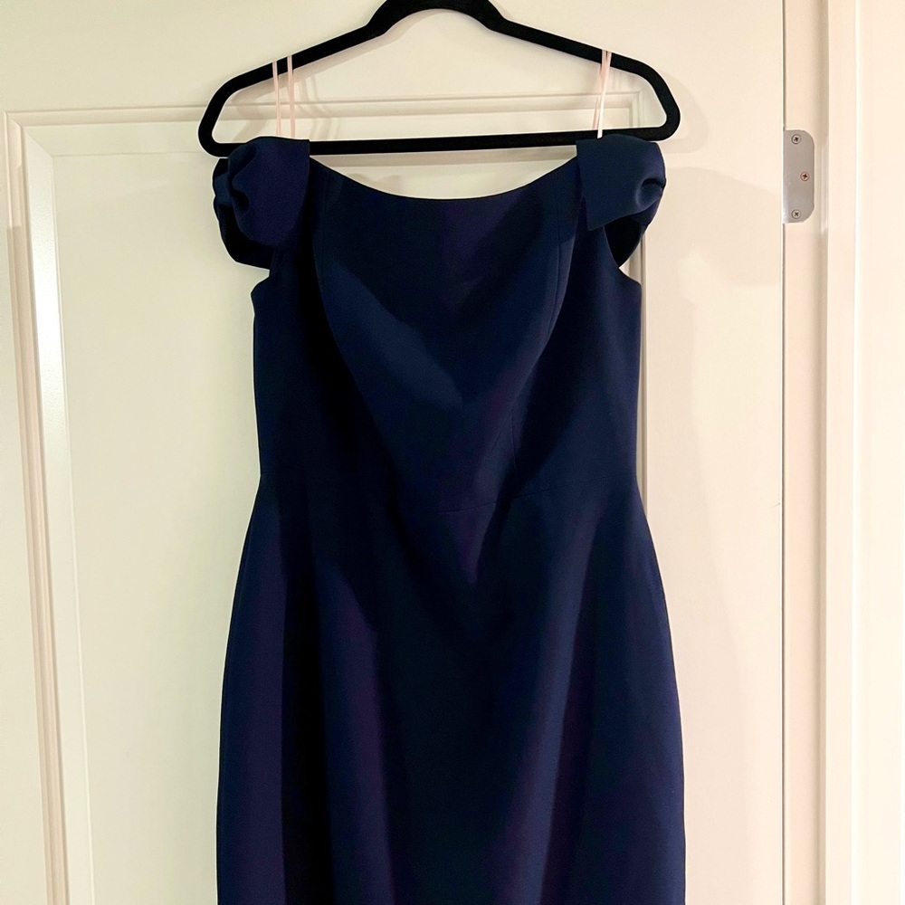 Navy Off the Shoulder dress with bow sleeves